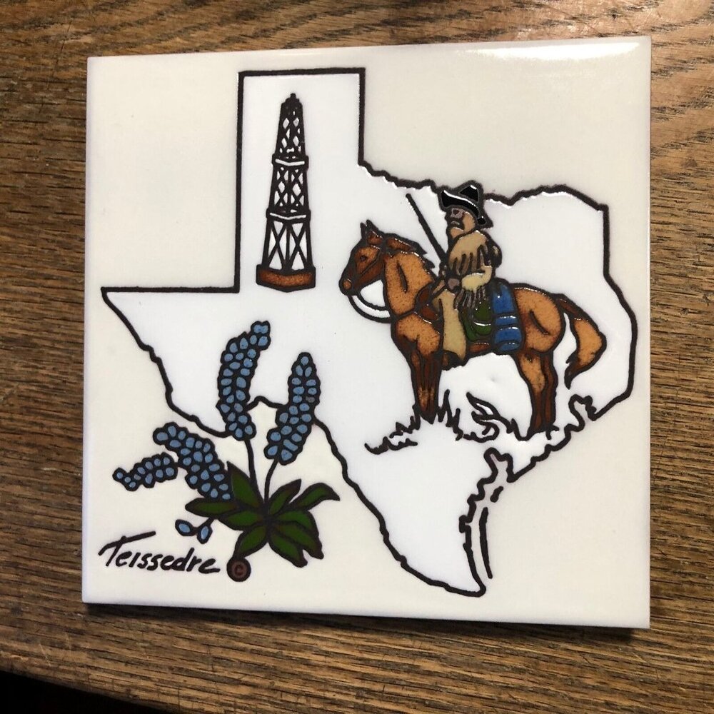 Ceramic Tile Texas Cleo Teissedre Design Hand Painted Trivet Coaster Wall Decor